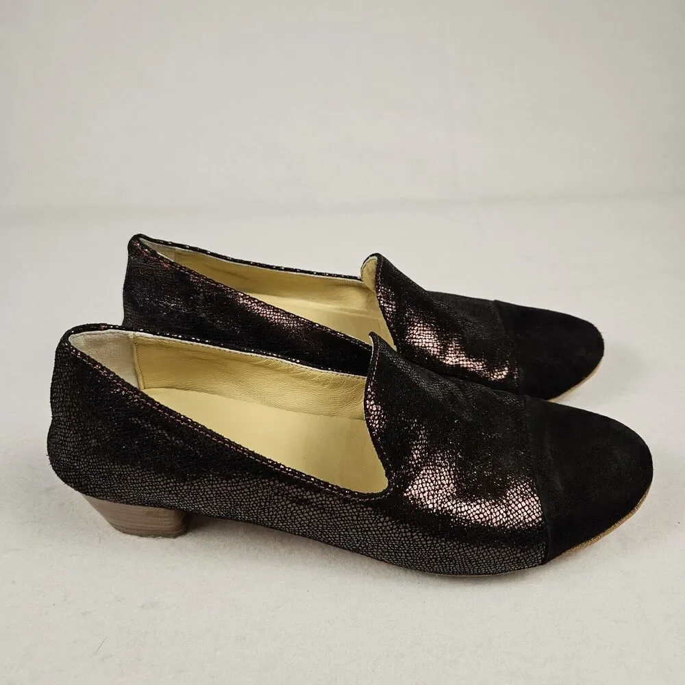 Kudeta Leather Loafer Women 40 Italian Designer Sparkle Suede Burgundy 9.5 Heels